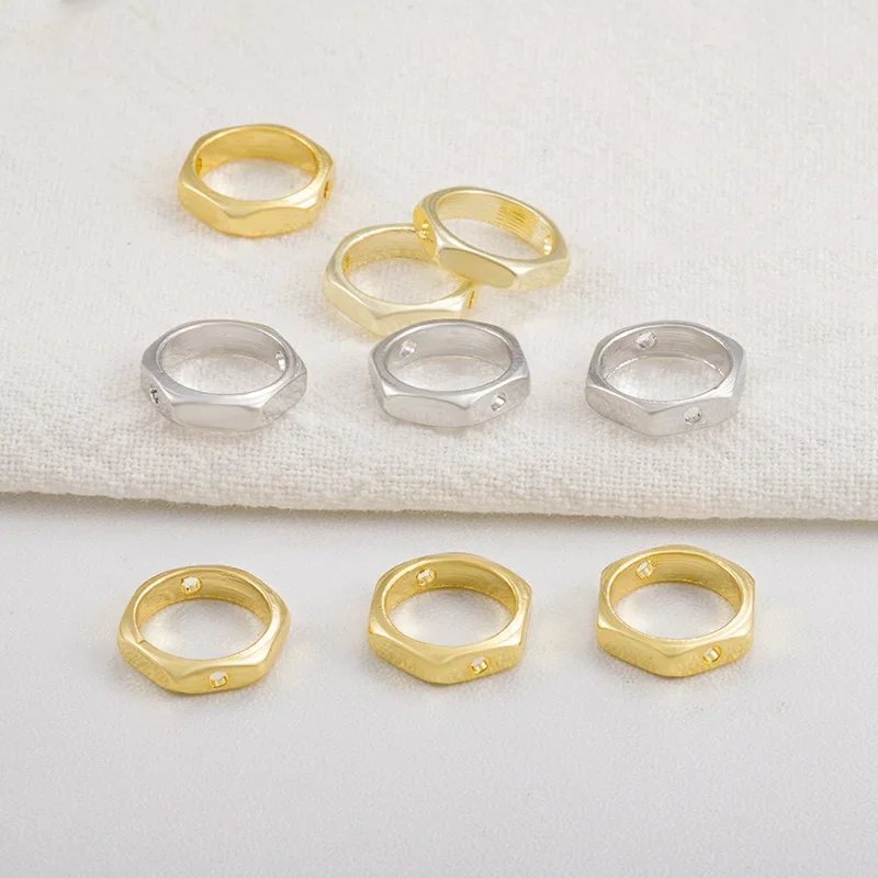 10Pcs Brass Gold Plated Hexagon Beads Frames Double Hole Connectors Bead Frame for DIY Earring Bracelet Necklace Jewelry Making