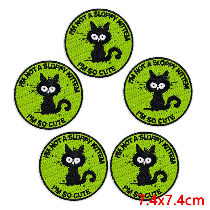 10 pcs/set Wholesale Cute Black Cat Embroidery Patch Cartoon Animal Applique Iron On Patches On Clothes DIY Sewing/Fusible Patch