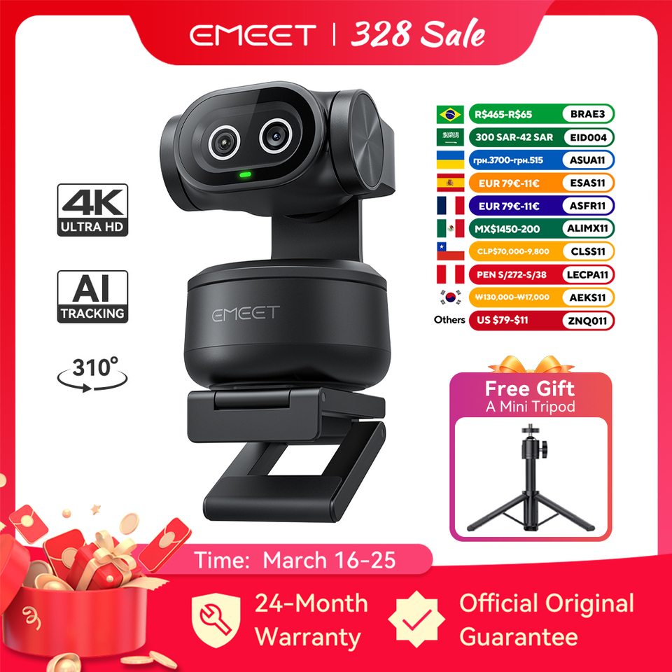  4K Webcam PTZ Web Camera EMEET PIXY Dual-Camera AI Tracking Video Camera for Streaming With SonySensor Gesture Control Autofocus