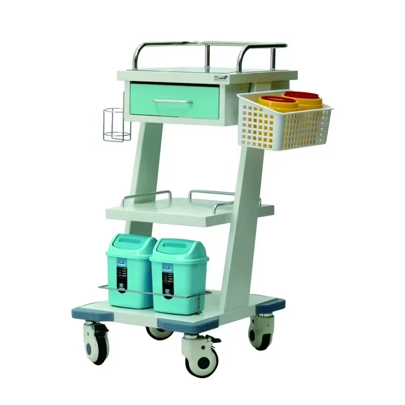 Modern Color Steel Hospital Infusion Trolley Four Wheel Medical Cart Anti Collision Design Multi Functional IV Stand for
