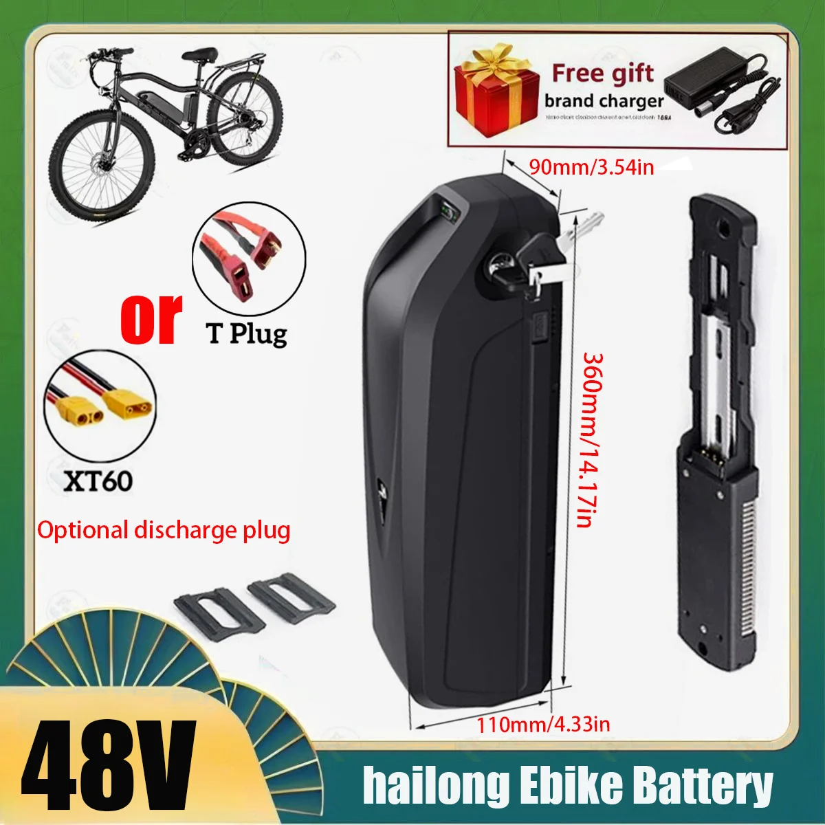 

Hailong 48V 18650 lithium battery pack 20Ah/30Ah/40Ah full capacity 250-1200W power pack for BafangBBS02/BBS03/BBSHD motors