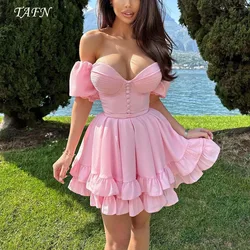 TAFN Princess Pink Prom Dresses A-line Sweetheart Mini Evening Party Dresses Ruffle robes de cocktail Customized