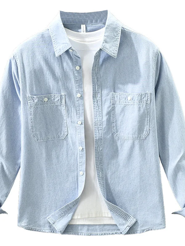 Retro Japanese Style Men's Long Sleeve Denim Shirt Casual Loose Collar Fashionable Autumn New Arrival Washed Cotton Shirt