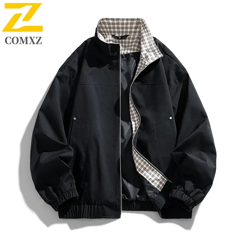 سترة رجالي فاخرة لركوب الدراجات في الهواء الطلق من COMXZ 2025 سترة مريحة ومتينة عالية الجودة بياقة بيسبول معطف خريف خفيف الوزن