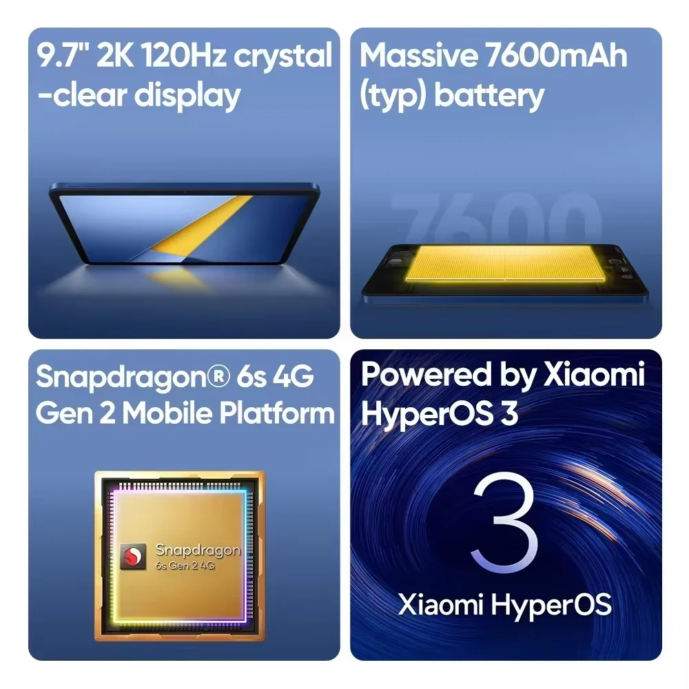 Versión Global POCO Pad C1 Snapdragon 6s 4G Gen 2 Pantalla de 9.7″ 2K 120Hz Batería de 7600mAh Carga Rápida de 18W Wi-Fi Tableta POCO 3