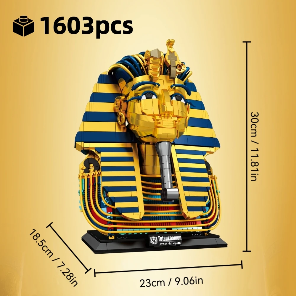 1603pcs Technical Pharaoh Golden Mask Building Blocks, MOC Egyptian Sphinx Brick Model, Mythology STEM Toy, Desktop Ornament view 2