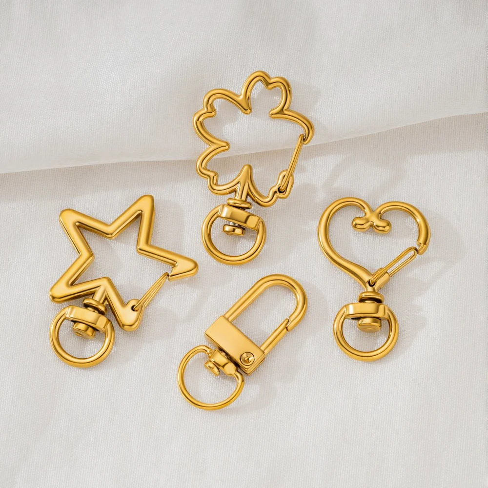 2pcs Stainless Steel Keychains Rotating Buckle Key Chains Accessories Heart Star Swivel Keyrings For DIY Jewelry Making Findings