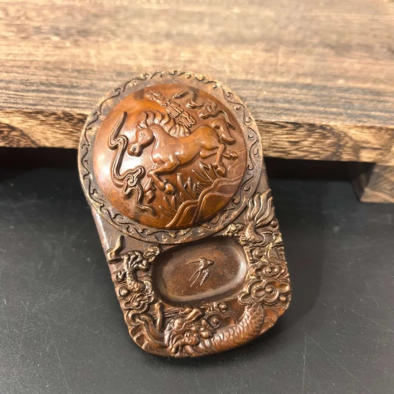 Antique-style aged copper silver-plated eight-immortals inkstone, one of the four treasures of the study Copper Horse Inkstone G