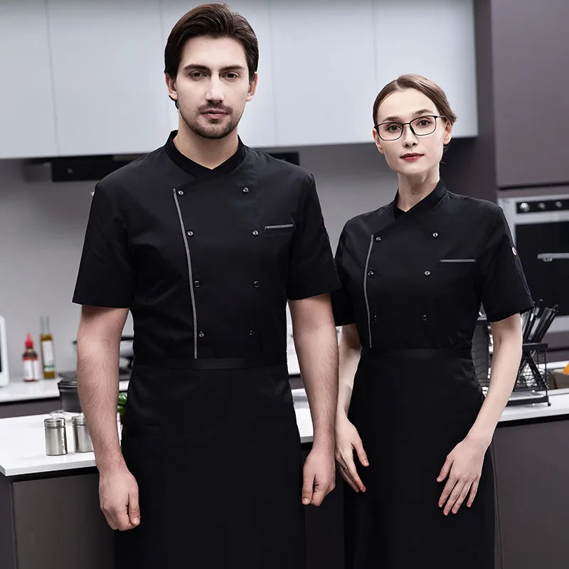 Salopette de Chef d'hôtel à manches courtes pour hommes, vêtements d'été pour hommes, uniforme de cuisine de Restaurant, vêtements de travail chinois