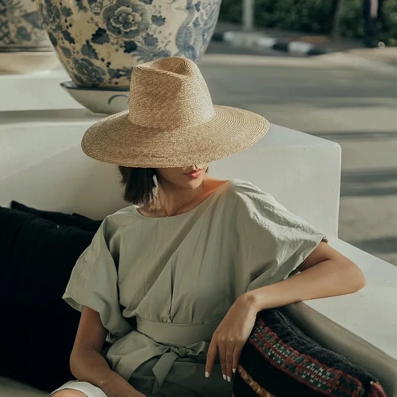 Nowy Trend letni słomkowy kapelusz z szerokim rondem Chapeau damski Panama kapelusze przeciwsłoneczne żeglarz czarny kapelusz na plażę Sombrero Mujer Fedora kowbojski czapka jazzowa