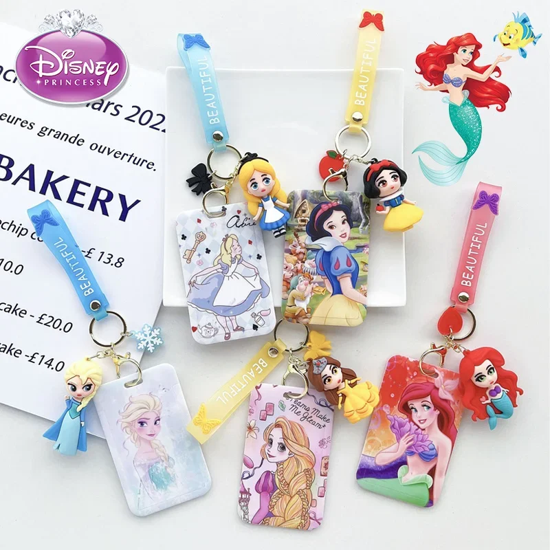 Disney Princess Frozen Elsa Ariel śnieżnobiałe etui na karty smycz na kartę wisiorek Cosplay plakietka organizer na dokumenty karty paski breloczki