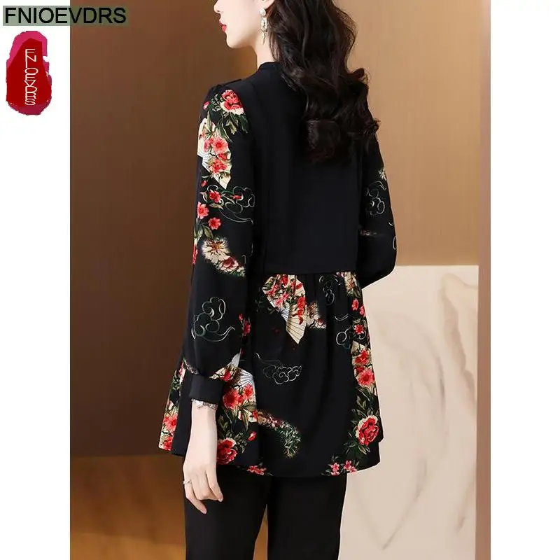 Loose Clothes Women 2024 Autumn Winter Elegant Office Lady Button Shirts Casual Retro Vintage Flower Tunic Peplum Tops Blouses