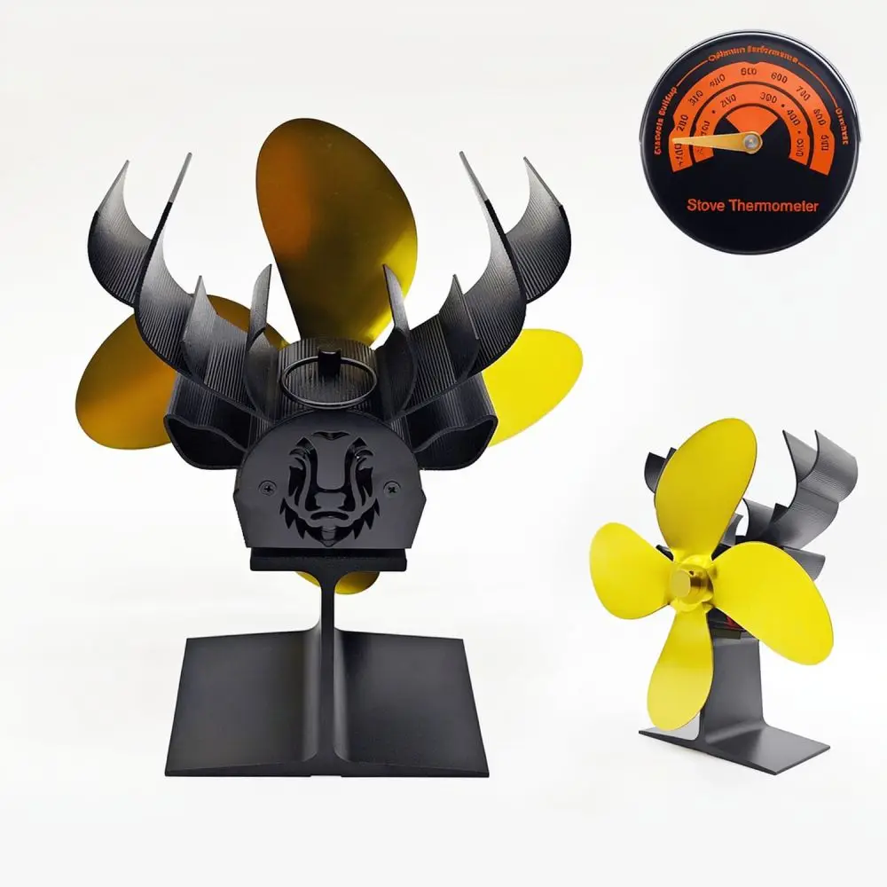 Silent Heat Driven Wood Stove Fan With Creative Reindeer Design Metal Blades For Improved Airflow Efficiency