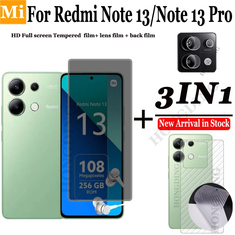 

BLKNAIM 3 в 1 полная защита экрана с защитой от шпионов для Redmi Note 13 4G/искусственное стекло для конфиденциальности Note 13 Pro 4G/искусственное закаленное стекло