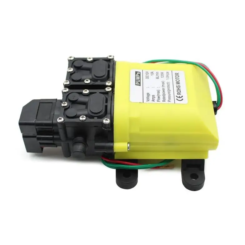 Imagem -02 - Grande Fluxo Duplo Cabeça Diafragma Bomba de Água com Cobre Conector Lavadora do Carro Pulverizador Esterilizador 12v 120w 8l por Min