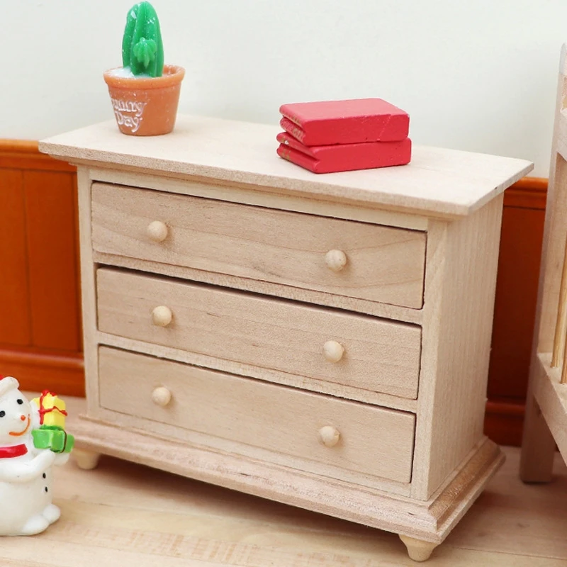 Decorative Locker Drawer Storage and Bedside Table: 1:12 Dollhouse Miniature Furniture Model Toy Accessories