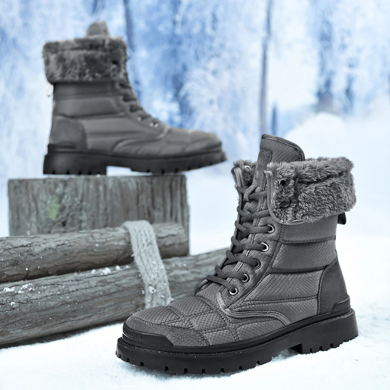 Botas De nieve De cuero para Hombre, botines informales con plataforma, De felpa, cómodos, a la moda, color negro, Otoño e Invierno