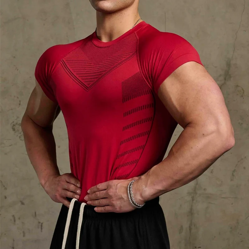 New Men Gym T-shirt High elasticity bodybuilding fitness quick dry short sleeve men\'s sports Tight teep tops men running T-shirt