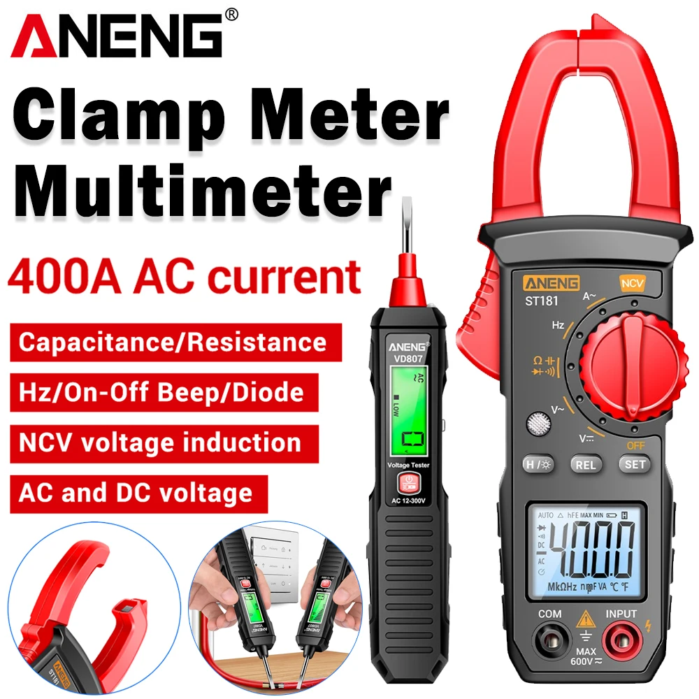 Digital Clamp Meter Multimeter AC Current Voltage Tester ANENG ST181+VD807 Induction Tester Pen NCV Non-contact Electrician Tool