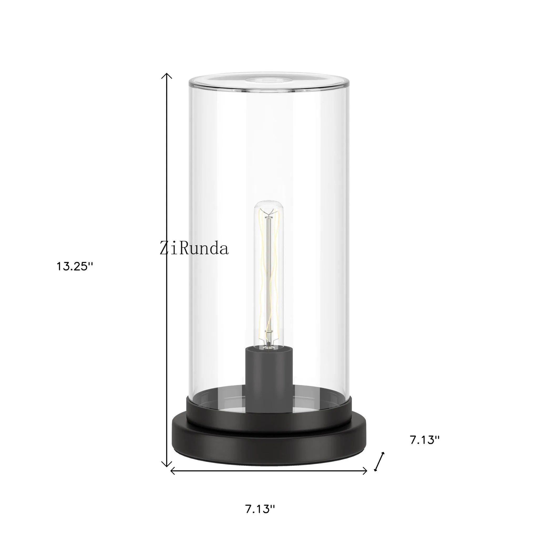 **13-Inch black metal desk lamp, transparent cylindrical lampshade, touch dimming 5w bedroom office desk lamp