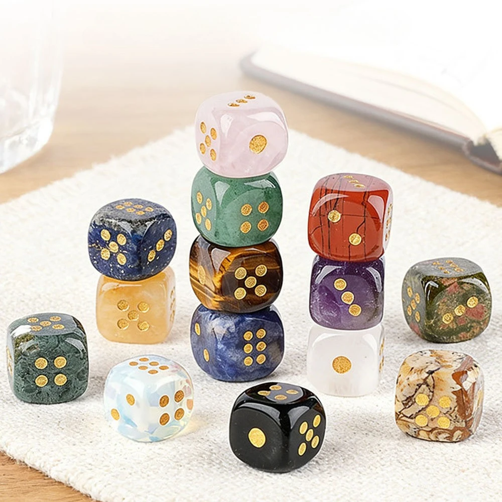 

Natural Stone Agate Hand Carved Gemstone Dices Amethyst Tiger Eye Obsidian Clear Quartz Red Jasper Aventurine 6 Sided Decor