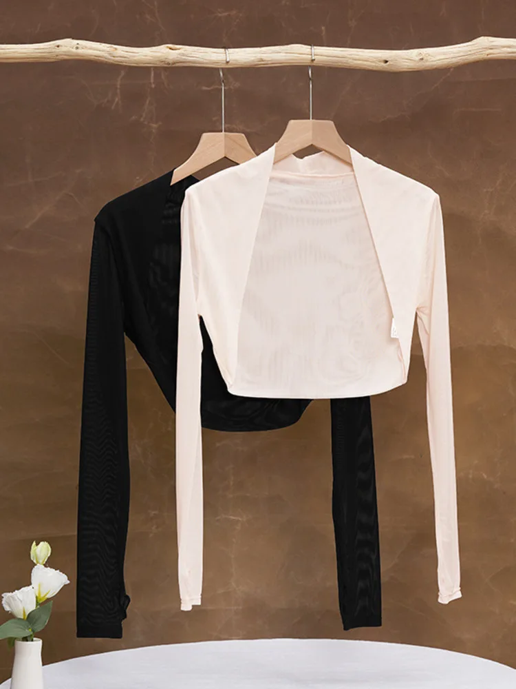 Einfarbiger Mesh-Langarmschal für Balletttanz, leichter, atmungsaktiver Wickeltuch für Bühnenauftritte und Übungskleidung