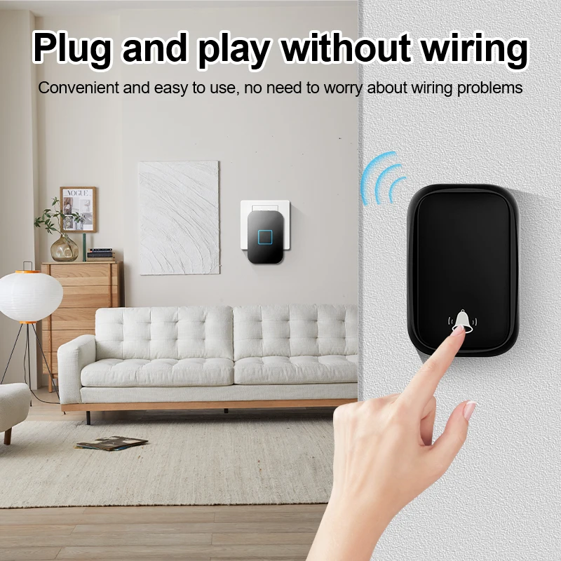 Wireless Doorbell Waterproof Welcome Chime Home Door Bell Self-Powered 150M Wireless Distance 60 Songs Smart Doorbell US EU Plug