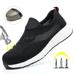 Breathable Safety Shoes Man Steel Toe Anti-Puncture Reinforced Sole Men's Work Shoes Lightweight Slip Resistant Safety Sneaker