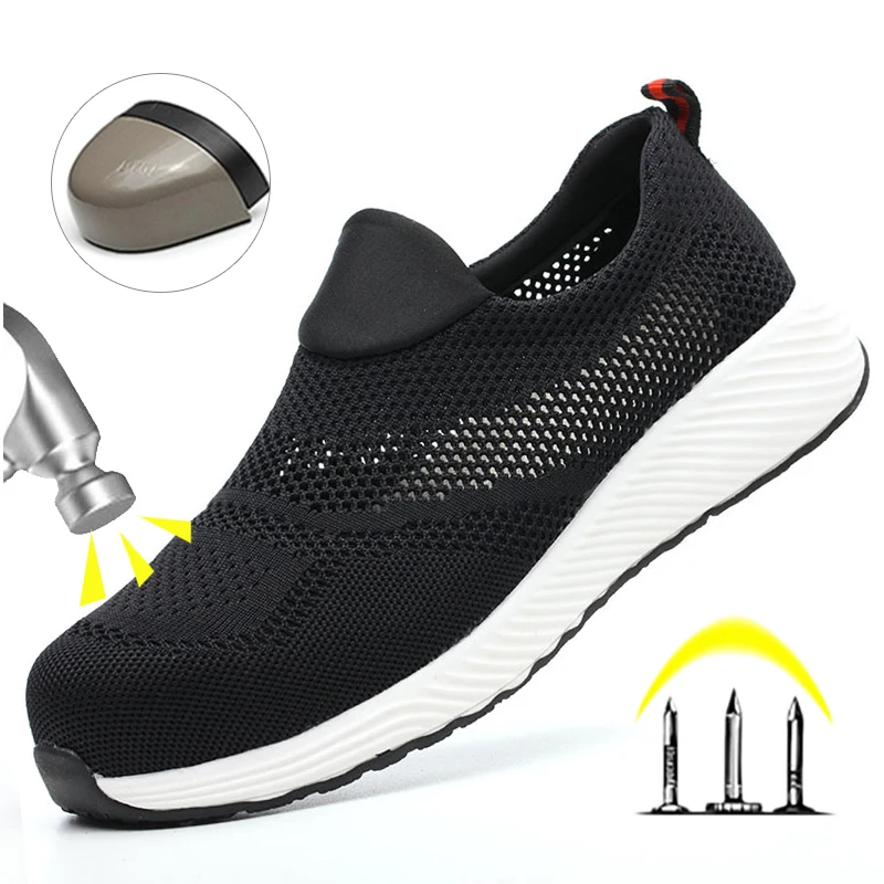 Breathable Safety Shoes Man Steel Toe Anti-Puncture Reinforced Sole Men's Work Shoes Lightweight Slip Resistant Safety Sneaker