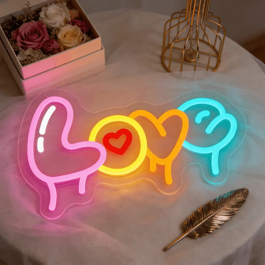 カラフルなloveネオンサイン、壁飾り用led-usb調光式モダンネオンライト、寝室、リビングルームの壁飾り、バレンタインデーギフト