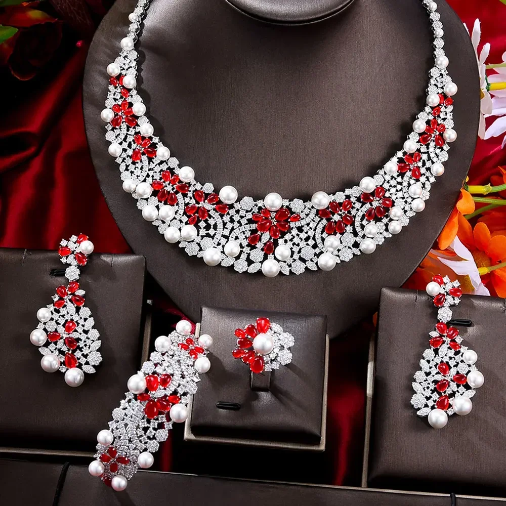 

Soramoore Famous Brand Trendy Luxury African 4 Jewelry Sets For Women Wedding Party Zircon Crystal Dubai Bridal Jewelry Set Gift