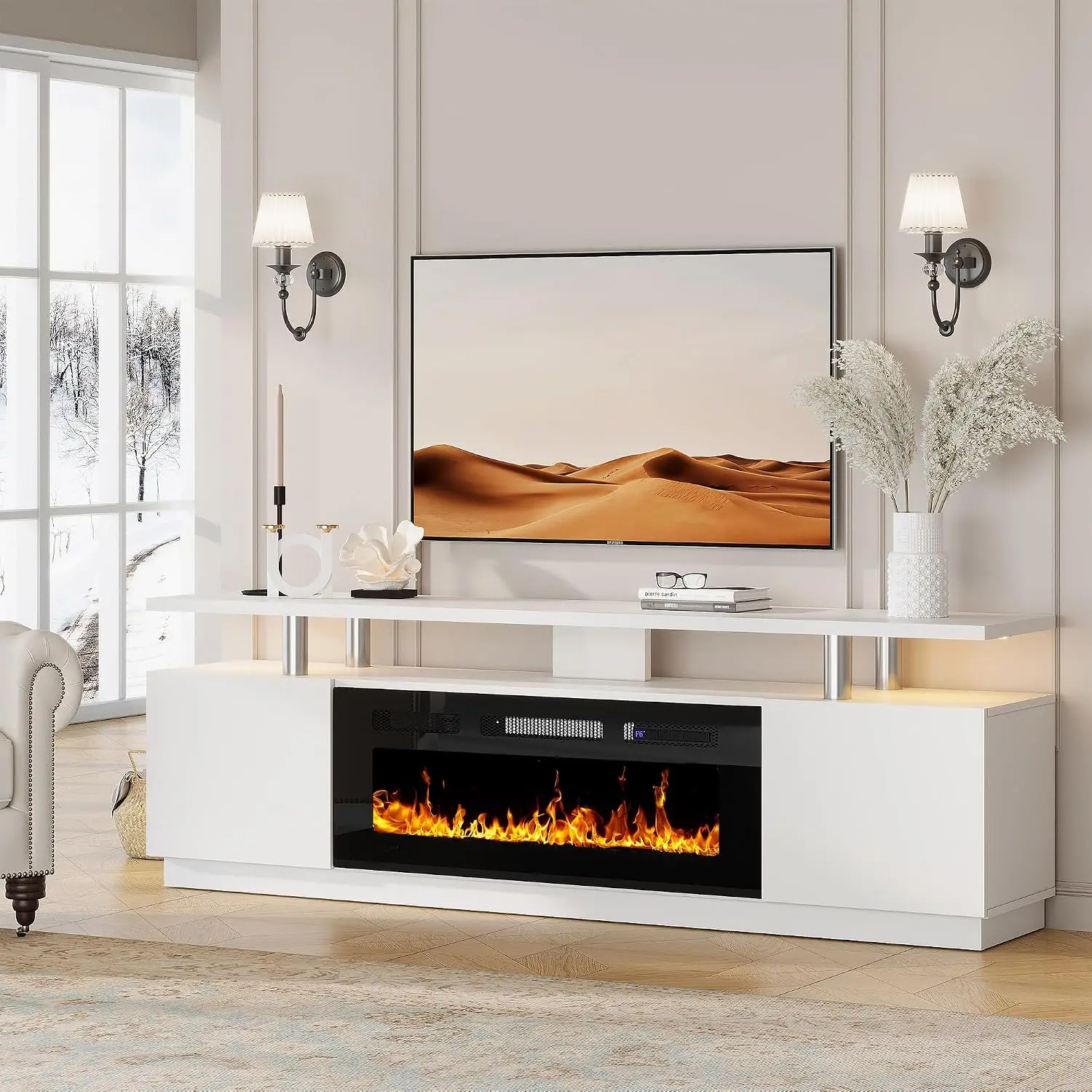 80 Inch TV Stand Fireplace Console 36