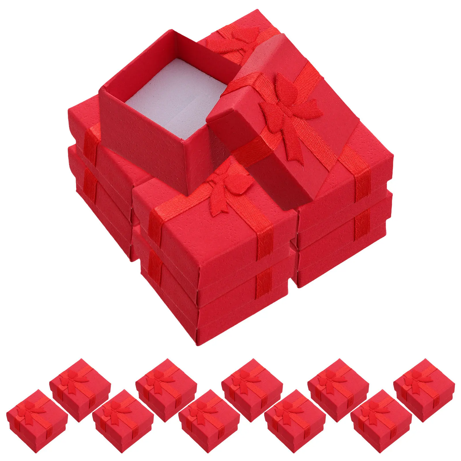 

24Pcs Red Square Ring Boxes Butterfly Bow Jewelry Case Engagement Proposal Small Ring Display Packaging Jewelry Boxes for