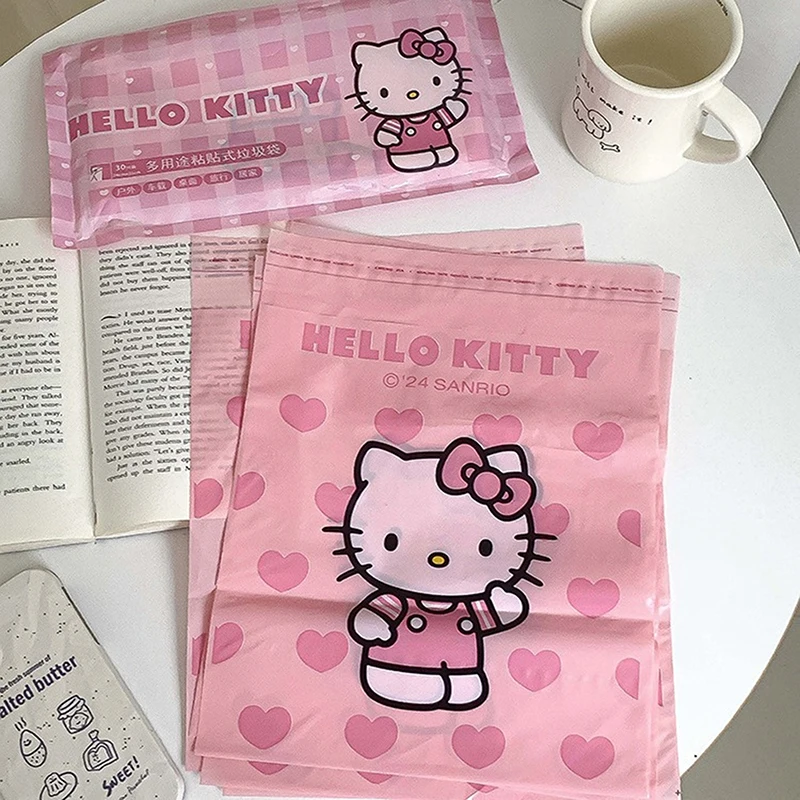 Sanrio Multi Purpose Adhesive Garbage Bag Hello Kitty Cinnamoroll Portable Household Dormitory Desktop Disposable Sanitary Bag