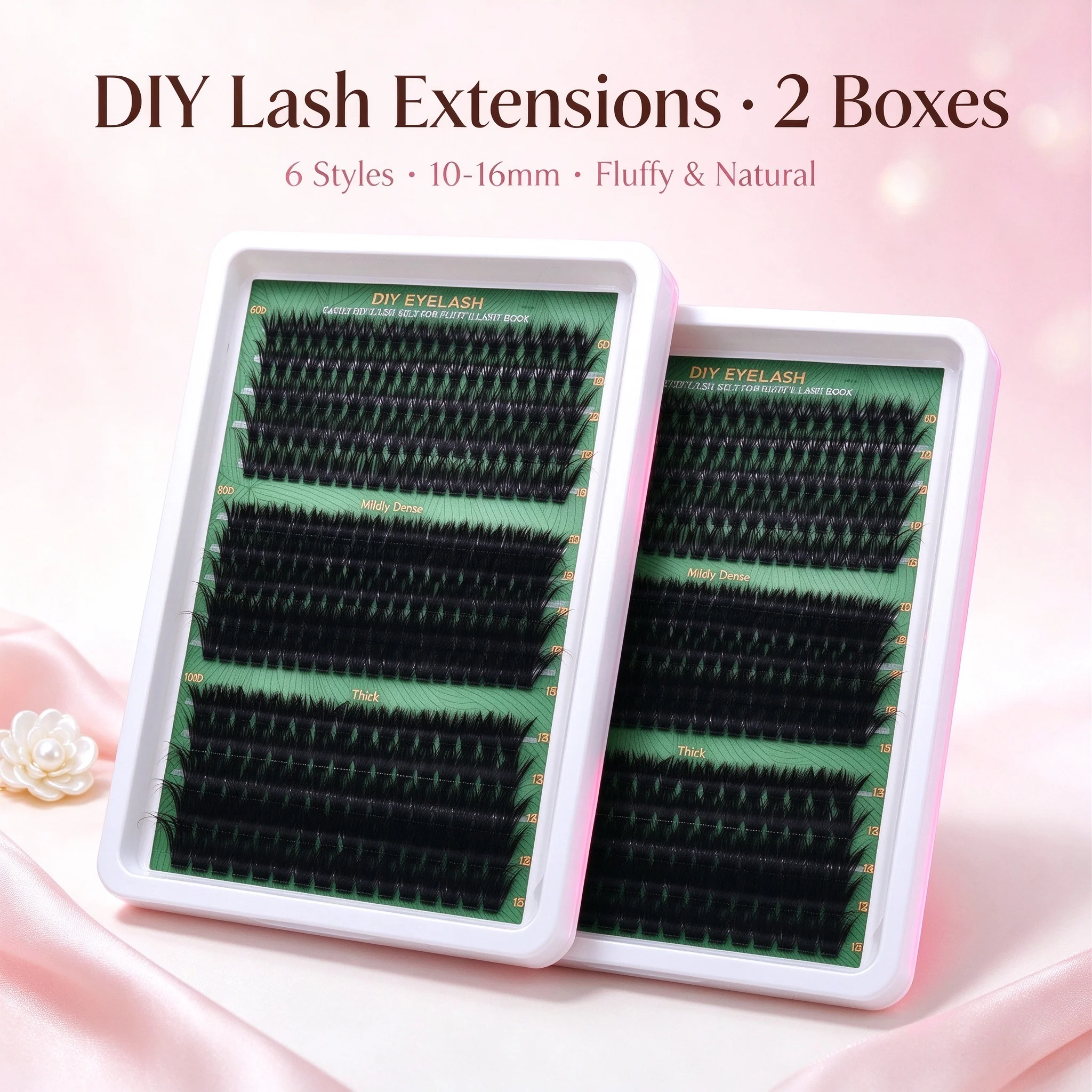 2 Pack Thick Lash Clusters D Curl 10-16mm Mixed Individual False Lashes Segmented DIY Eyelash Extensions for Daily Party Use