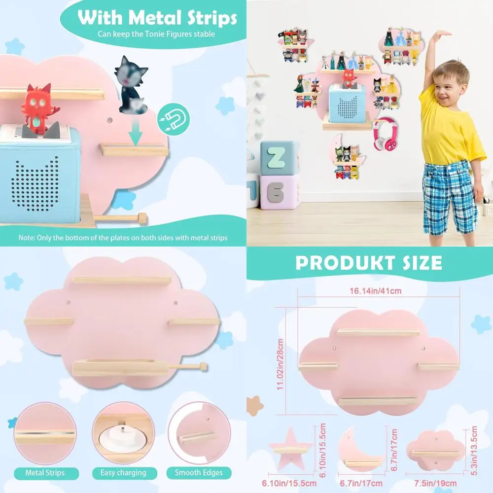 

Розовые магнитные деревянные полки для Toniebox 2/1, настенный набор для хранения, совместимый с игроком Tonie Box для детских комнат