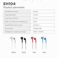 Lenovo Earphone Lecoo EH104 Wired Headphones 3.5mm with Microphone Stereo Earbuds Sports Semi-in-ear