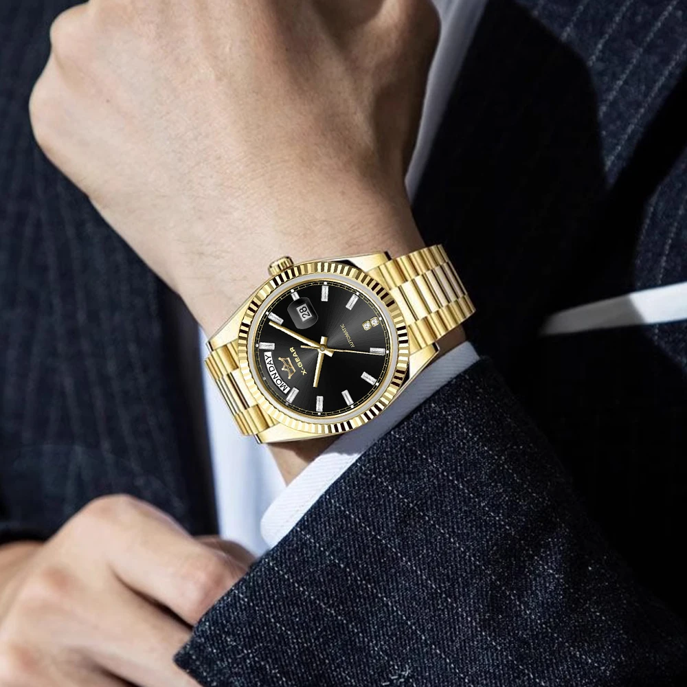 ساعة ميكانيكية أوتوماتيكية فاخرة للرجال، مقاومة للماء، شاشة مضيئة مع تقويم عالي الجودة #5