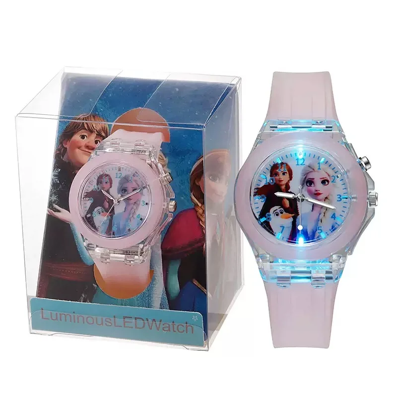 

New Frozen Elsa Children Watch with Flash Light Silicone Strap Kids Fashion Kids Quartz Wristwatch Christmas Gifts