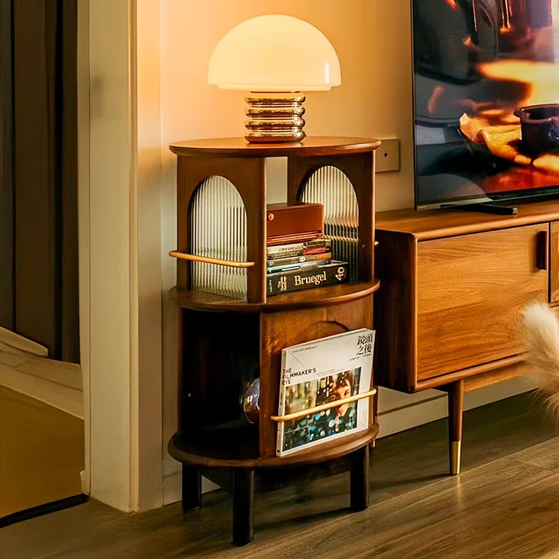 Vintage Style Solid Wood Sofa End Table with Storage Drawer and Shelf for Living Room Bedroom