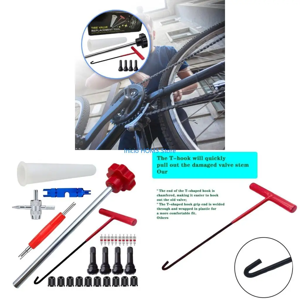 A5YD Strong Metal Stem Replacement Set With Guide Sleeve And 10 Protectors For Vehicles Trucks Trailers