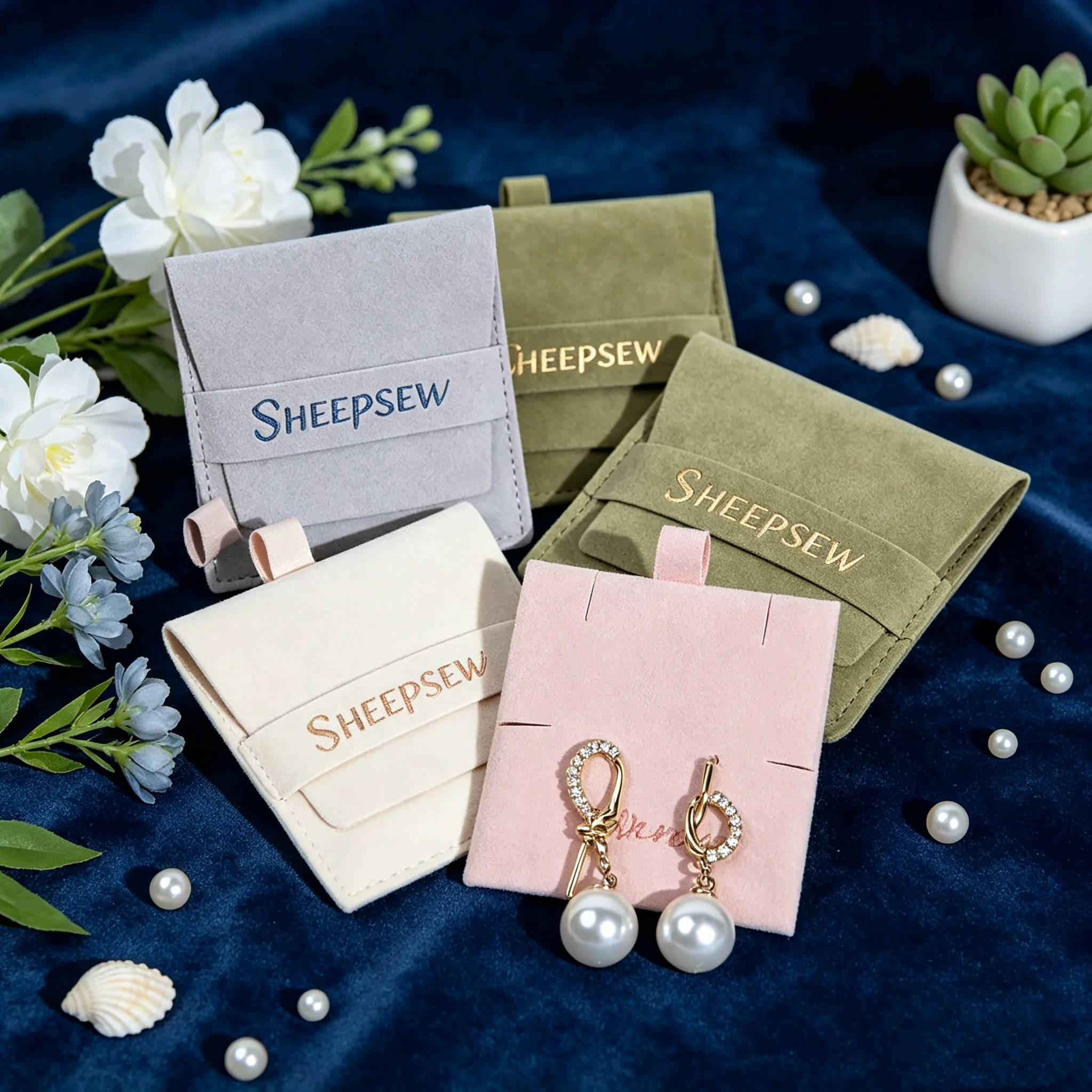 20/50/100pcs Luxury Custom Emboss Logo Jewelry Bags White Microfiber Envelope Suede Packing Gift Pouch With Insert Card for Earr