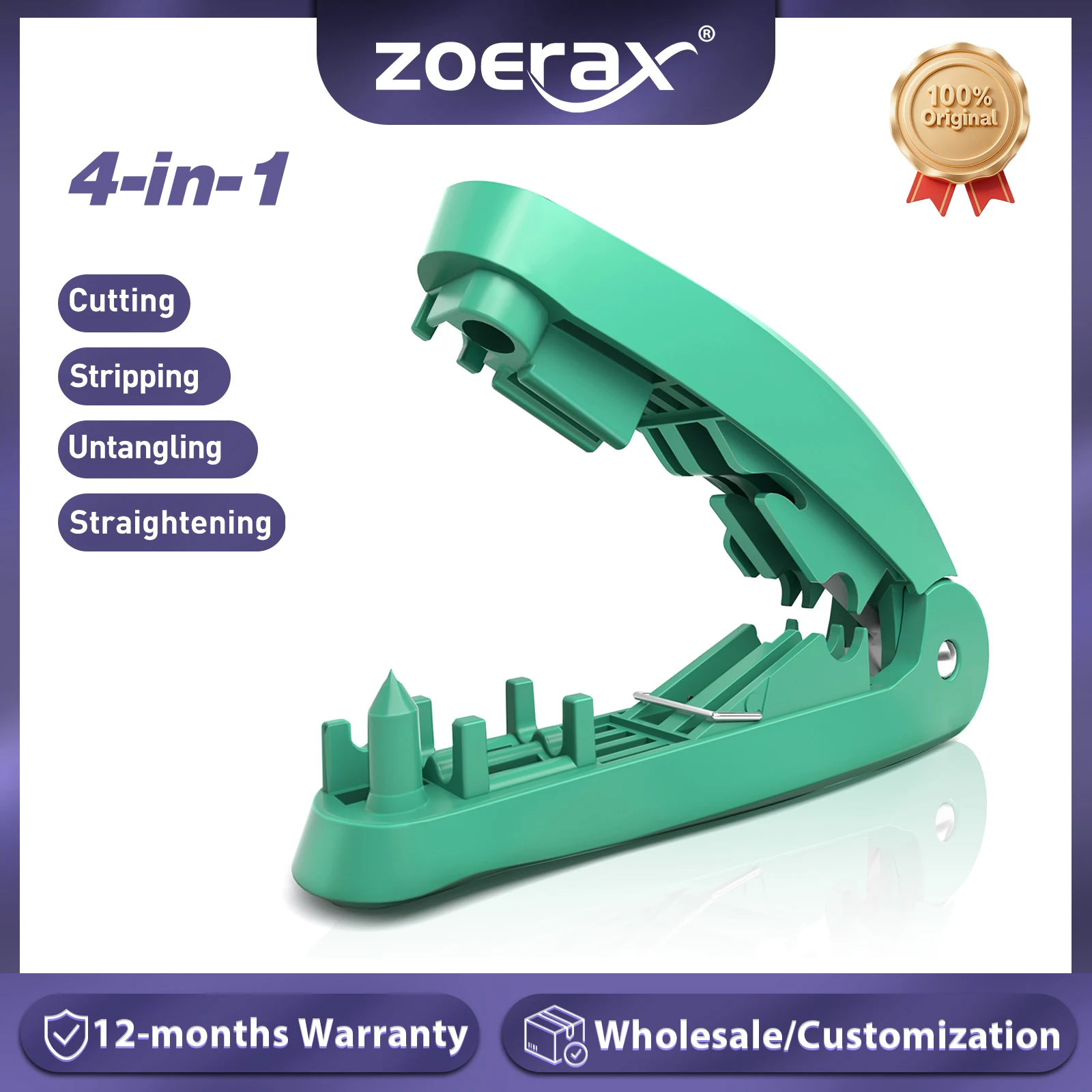 ZoeRax 4-in-1 RJ45 Wire Stripping Tool with Cutting, Stripping, Untangling, and Straightening Functions for STP/UTP Cables.