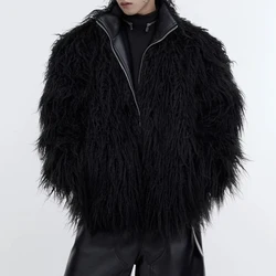 New Autumn And Winter Fashion Niche Design Heavy Thickened Coat Solid Color Corrugated Long Hair Leather Cotton Clothing Trend