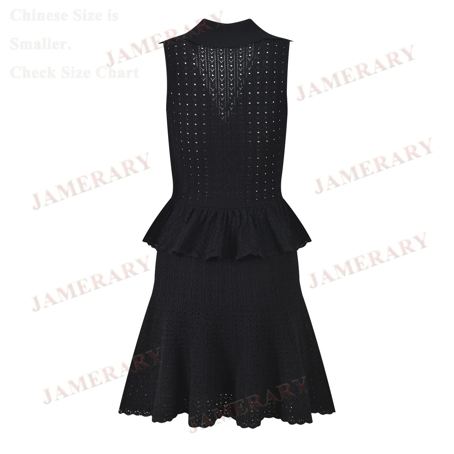 Abito maglione lavorato a maglia autunno estate donna senza maniche colletto polo scollo a V lunghezza al ginocchio abiti corti eleganti retrò dolce vintage