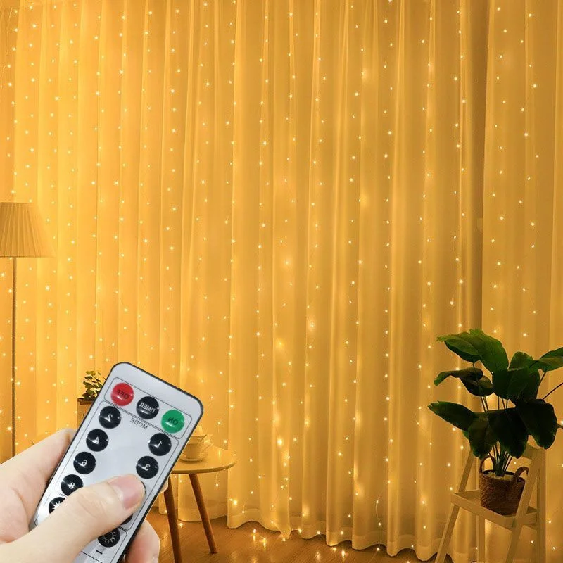 

Christmas Garland 8 Lighting Modes USB Curtain String Lights Inlcuding Remote Control Wedding Holiday Party Bedroom Decorations