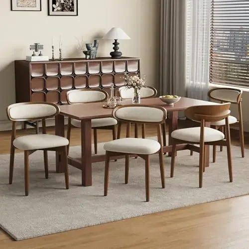 Wooden Dining Chairs Set of 6, Modern Fabric Upholstered Dining Room Chair, Kitchen Side Chairs, Farmhouse Dinner Chair