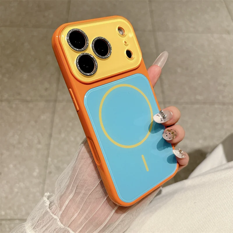 Farbkontrast-Magnet-Handyhülle für iPhone 18 17 Pro Max 16 15 14 13 Pro für Magsafe mit großem Fenster und Objektivschutz
