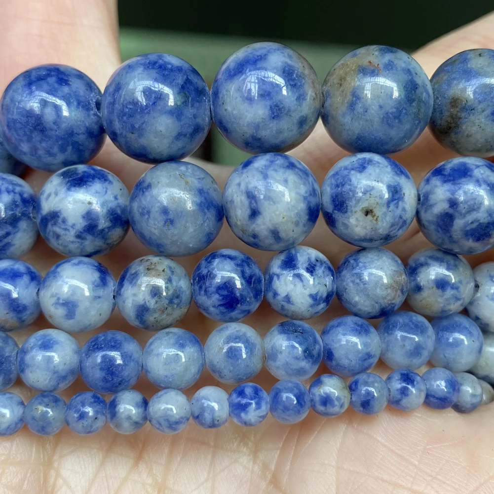 Natursteinperlen, 4–12 mm, blauer Fleck, rund, lose Distanzperlen für Schmuckherstellung, handgefertigt, DIY-Armbänder, Halsketten-Zubehör
