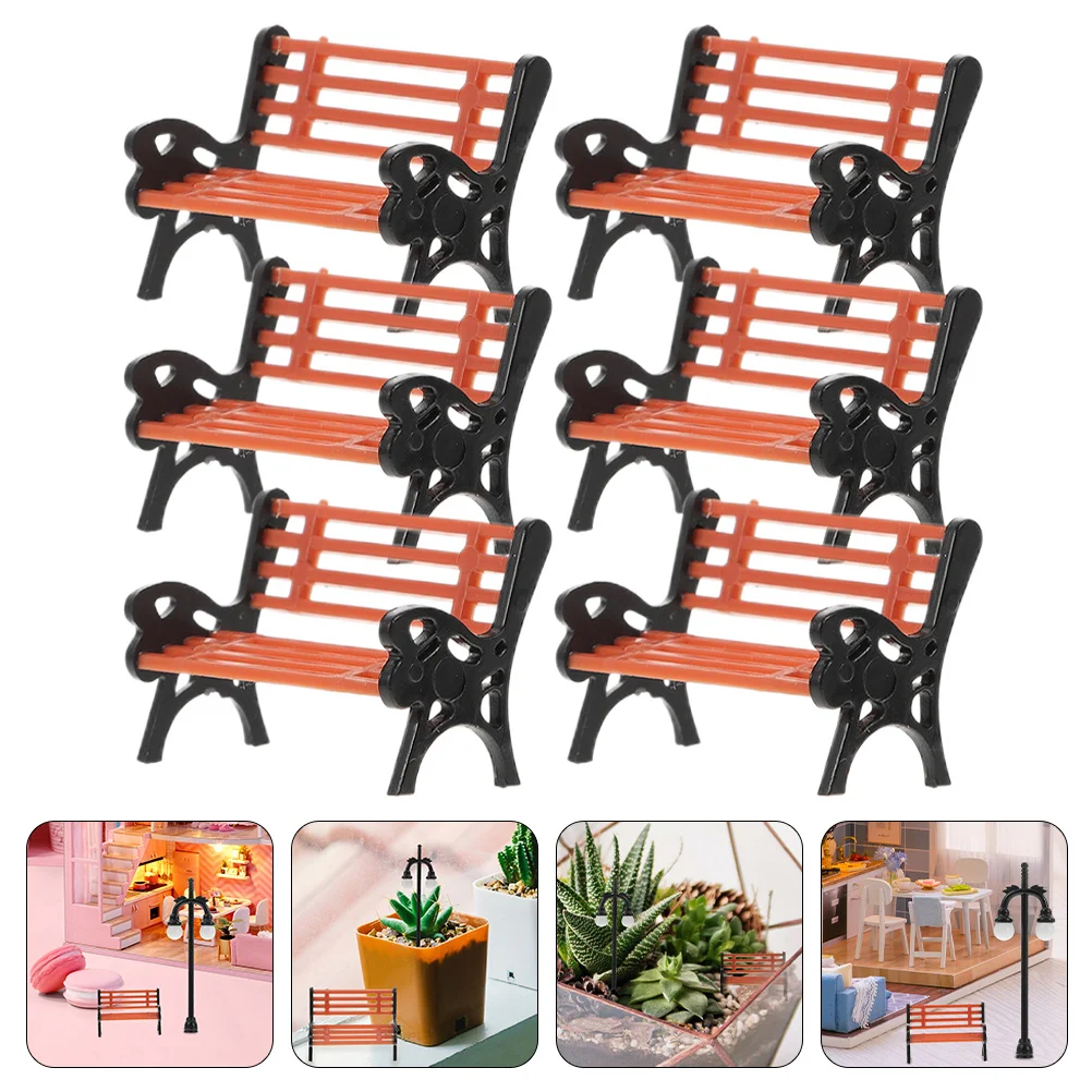 6 Pcs Mini Park Ornaments Kids Toys Street Miniatures Bench Models Chair Light Plastic Long Child